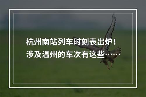 杭州南站列车时刻表出炉！涉及温州的车次有这些……
