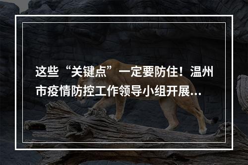 这些“关键点”一定要防住！温州市疫情防控工作领导小组开展专项督查