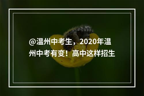 @温州中考生，2020年温州中考有变！高中这样招生