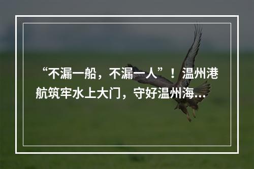 “不漏一船，不漏一人”！温州港航筑牢水上大门，守好温州海防线！