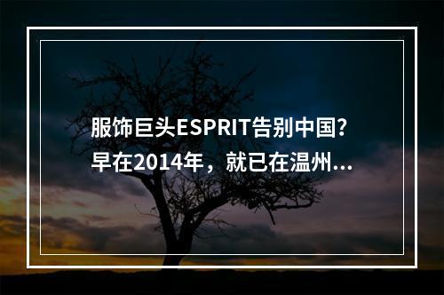 服饰巨头ESPRIT告别中国？早在2014年，就已在温州全面撤柜！