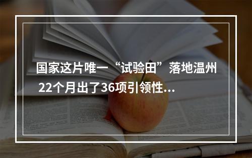 国家这片唯一“试验田”落地温州 22个月出了36项引领性成果
