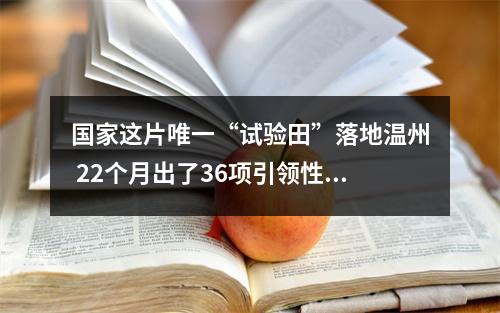 国家这片唯一“试验田”落地温州 22个月出了36项引领性成果
