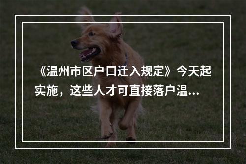 《温州市区户口迁入规定》今天起实施，这些人才可直接落户温州市区