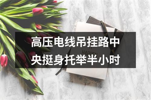 高压电线吊挂路中央挺身托举半小时