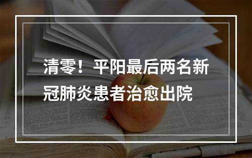 清零！平阳最后两名新冠肺炎患者治愈出院