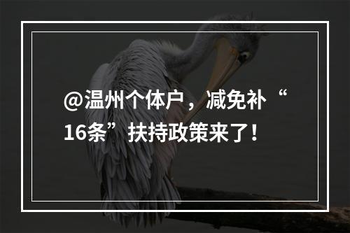@温州个体户，减免补“16条”扶持政策来了！