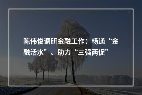 陈伟俊调研金融工作：畅通“金融活水”、助力“三强两促”