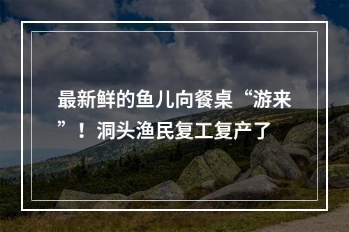 最新鲜的鱼儿向餐桌“游来”！洞头渔民复工复产了