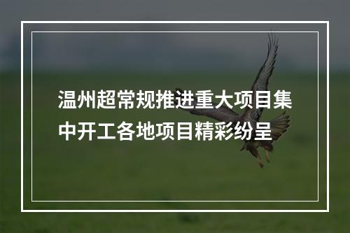温州超常规推进重大项目集中开工各地项目精彩纷呈