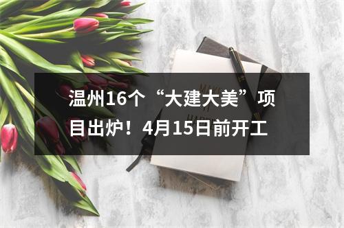 温州16个“大建大美”项目出炉！4月15日前开工