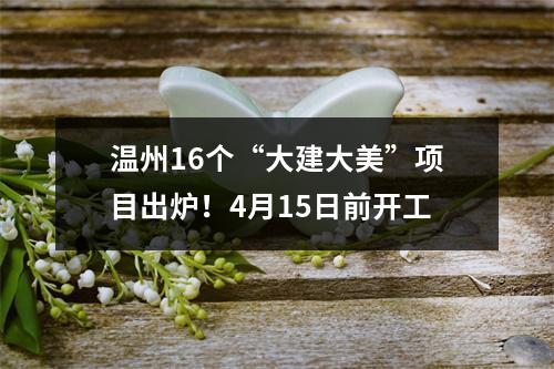 温州16个“大建大美”项目出炉！4月15日前开工