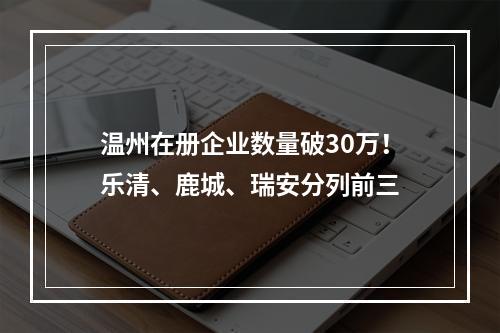 温州在册企业数量破30万！乐清、鹿城、瑞安分列前三