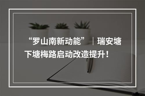 “罗山南新动能”｜瑞安塘下塘梅路启动改造提升！