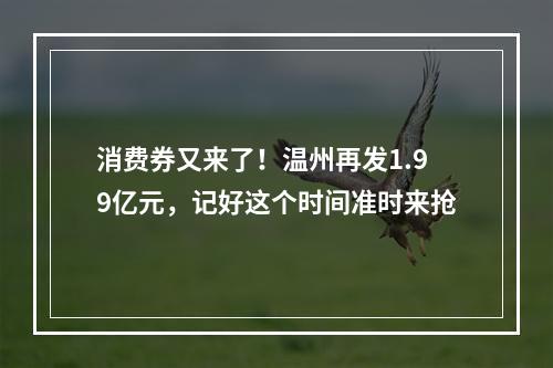 消费券又来了！温州再发1.99亿元，记好这个时间准时来抢