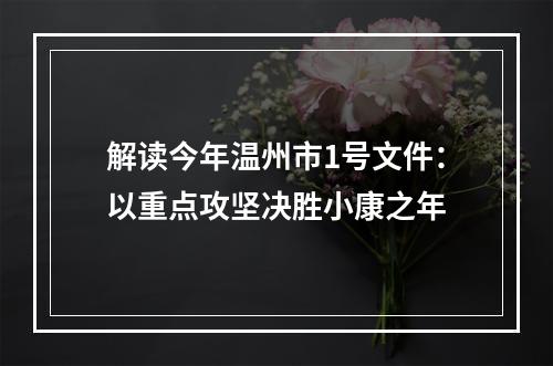 解读今年温州市1号文件：以重点攻坚决胜小康之年