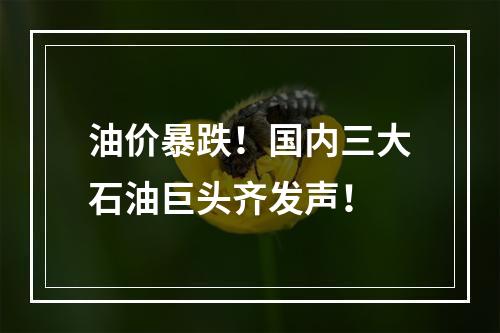 油价暴跌！国内三大石油巨头齐发声！
