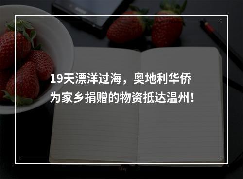 19天漂洋过海，奥地利华侨为家乡捐赠的物资抵达温州！