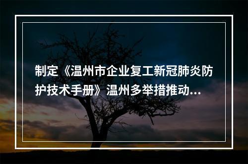 制定《温州市企业复工新冠肺炎防护技术手册》温州多举措推动复工复产