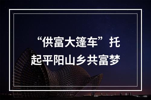 “供富大篷车”托起平阳山乡共富梦
