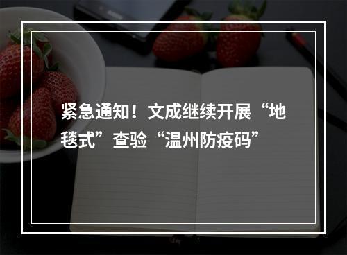 紧急通知！文成继续开展“地毯式”查验“温州防疫码”