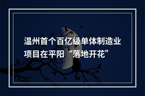 温州首个百亿级单体制造业项目在平阳“落地开花”
