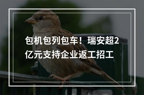 包机包列包车！瑞安超2亿元支持企业返工招工