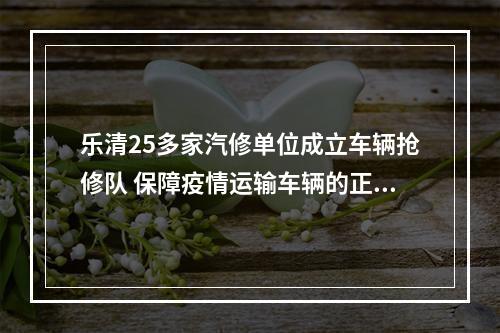 乐清25多家汽修单位成立车辆抢修队 保障疫情运输车辆的正常投入