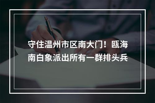 守住温州市区南大门！瓯海南白象派出所有一群排头兵