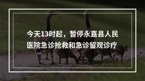 今天13时起，暂停永嘉县人民医院急诊抢救和急诊留观诊疗