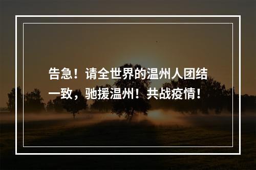 告急！请全世界的温州人团结一致，驰援温州！共战疫情！