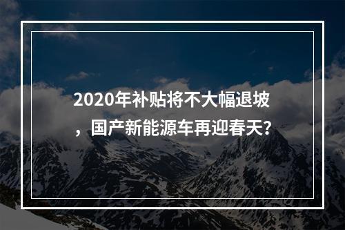 2020年补贴将不大幅退坡，国产新能源车再迎春天？
