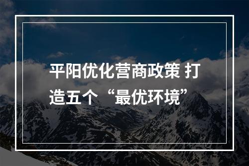 平阳优化营商政策 打造五个“最优环境”