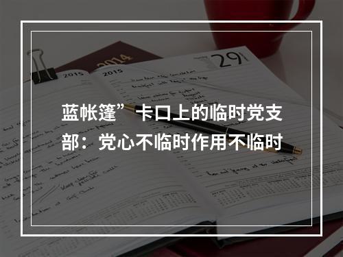蓝帐篷”卡口上的临时党支部：党心不临时作用不临时