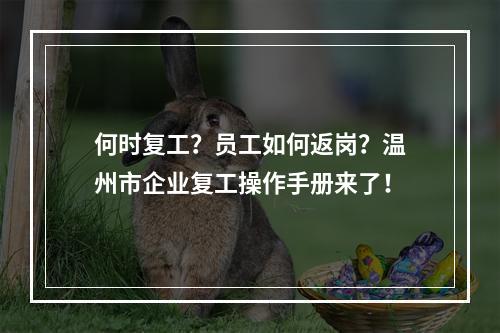 何时复工？员工如何返岗？温州市企业复工操作手册来了！