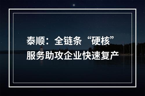 泰顺：全链条“硬核”服务助攻企业快速复产