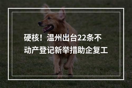 硬核！温州出台22条不动产登记新举措助企复工