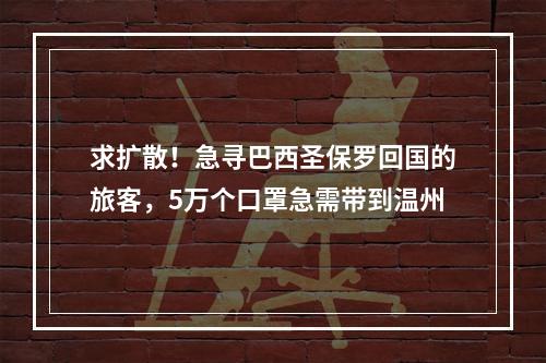 求扩散！急寻巴西圣保罗回国的旅客，5万个口罩急需带到温州