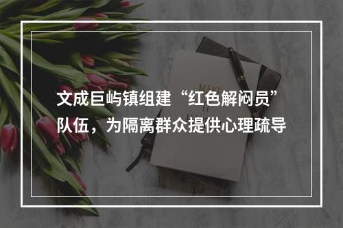文成巨屿镇组建“红色解闷员”队伍，为隔离群众提供心理疏导