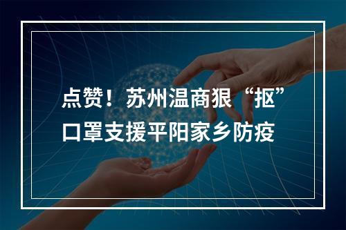 点赞！苏州温商狠“抠”口罩支援平阳家乡防疫
