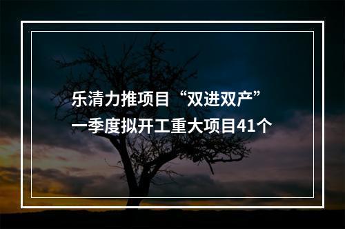乐清力推项目“双进双产” 一季度拟开工重大项目41个
