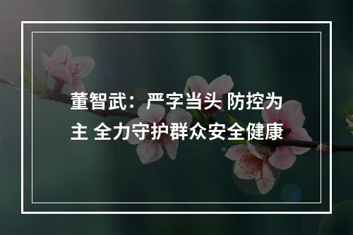 董智武：严字当头 防控为主 全力守护群众安全健康