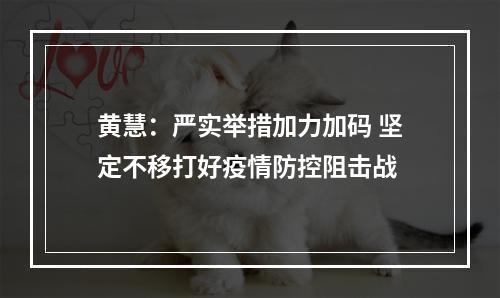 黄慧：严实举措加力加码 坚定不移打好疫情防控阻击战
