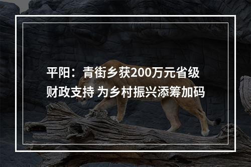 平阳：青街乡获200万元省级财政支持 为乡村振兴添筹加码