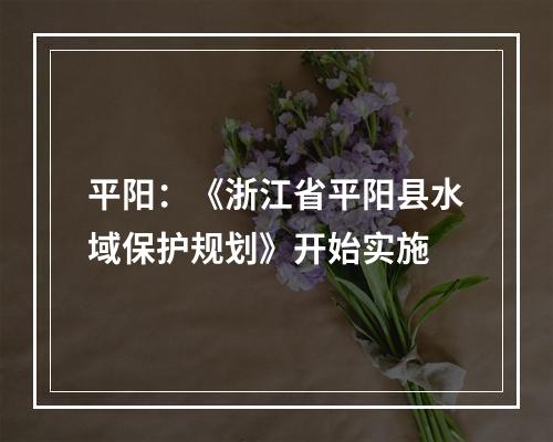 平阳：《浙江省平阳县水域保护规划》开始实施