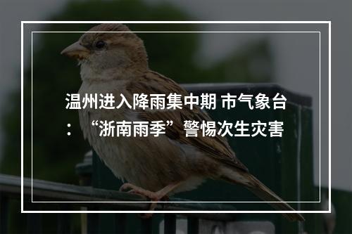 温州进入降雨集中期 市气象台：“浙南雨季”警惕次生灾害