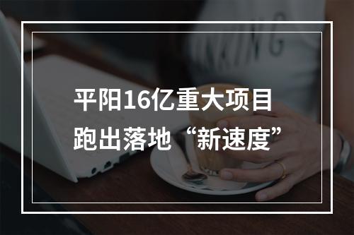 平阳16亿重大项目跑出落地“新速度”