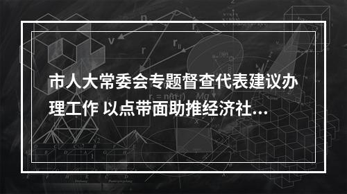 市人大常委会专题督查代表建议办理工作 以点带面助推经济社会高质量发展