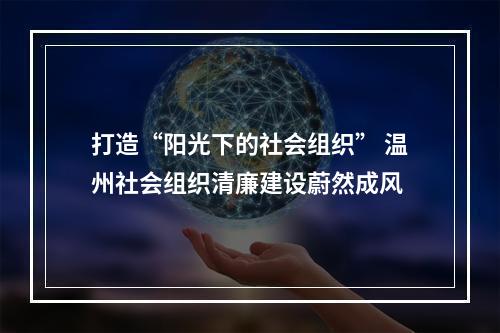 打造“阳光下的社会组织” 温州社会组织清廉建设蔚然成风