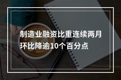 制造业融资比重连续两月环比降逾10个百分点